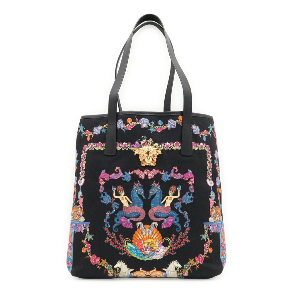 VERSACE Coral Theatre La Medusa Tote Bag, Canvas, Black, Multicolor, Pop-up L...